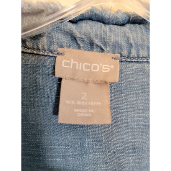 Chico's Women's 100% Lyocell Button Up Studded Denim Shirt Blue Size 2 / Large - Picture 3 of 10